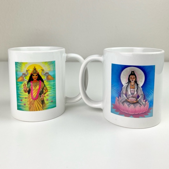 ORCA COATINGS Sue Halstenberg Art Ceramic Goddess Mugs Set of 2 Lakshmi Kuan Yin - Picture 8 of 15